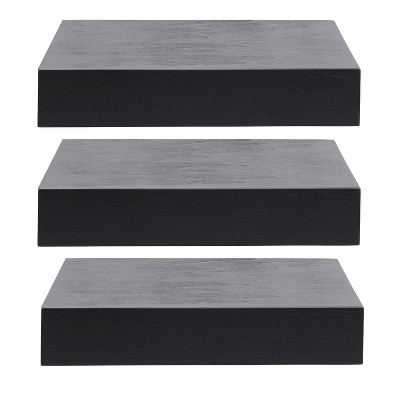 Havlock Black Wood 12" Floating Accent Shelves, Set of 3