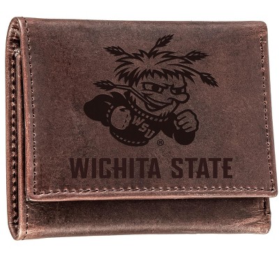 Evergreen NCAA Wichita State Shockers Brown Leather Trifold Wallet Officially Licensed with Gift Box