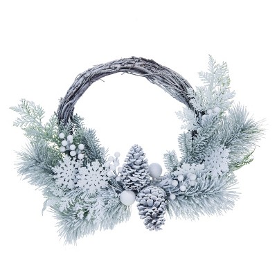 Transpac Artificial 24 in. White Christmas Snowy Pine Wreath