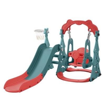VYNXARIA 3 - in - 1 Toddler Slide, Swing Set with 1 Basketball Hoop - Vibrant Red