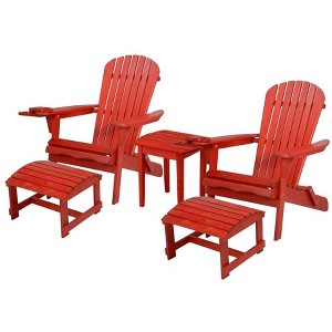 Jiallo Foldable Adirondack Chair with cup holder Conversation Set, 2 Foldable Adirondack Chairs with cup holders with Ottoman and 1 End Table - 1 of 4