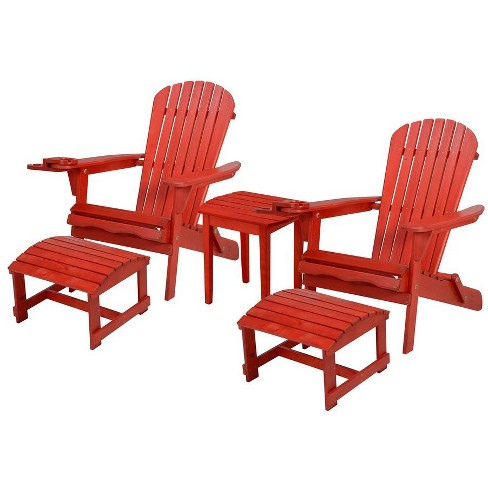 Jiallo Foldable Adirondack Chair with cup holder Conversation Set, 2 Foldable Adirondack Chairs with cup holders with Ottoman and 1 End Table - image 1 of 4