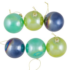 Northlight Shiny Glass Ball Christmas Ornaments - 3" (80mm) - Blue, Green and Teal  - 6ct - 1 of 4