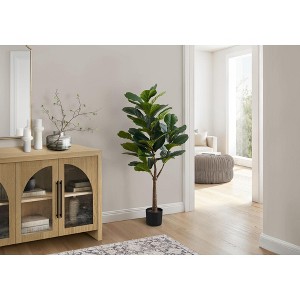 Sapphtopaz Artificial Fiddle Leaf Fig Tree, Artificial Tree Faux Plants Indoor with Natural Wood Trunk, Room Decor for Home, Porch - 1 of 4