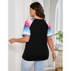 Women's Plus Size Shirt Notched Neck Color Block Blouse Short Sleeve Tunic Top - 4 of 4