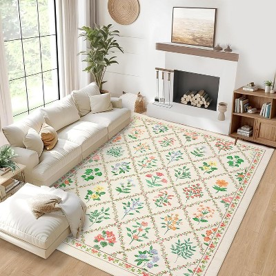 Washable Non-Slip Runner Rug - Floral Farmhouse Kitchen/Bath Mat, Stain-Resistant for Entryway, Bedroom, Laundry, Hallway