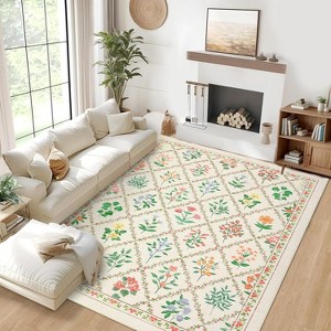 Washable Non-Slip Runner Rug - Floral Farmhouse Kitchen/Bath Mat, Stain-Resistant for Entryway, Bedroom, Laundry, Hallway - 1 of 4