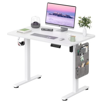 GlasFlength Desk, Standing Desk with Splicing Board, Adjustable Height for Study Room, Game Room, Office, White, 100"*60"*71"