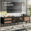 Rattan TV Stand with 3 Cabinets & 2 Drawers, Rattan-inspired Media Console Table for TVs up to 80'', LED Light Entertainment Center - 2 of 4
