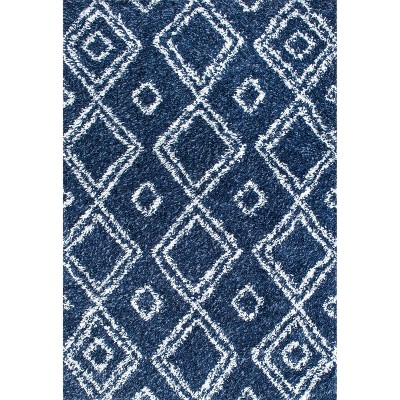 Nuloom Iola Geometric 5x8 Shag Area Rug for Living Room Bedroom Dining Room Nursery, Blue/White