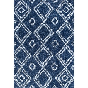 Nuloom Iola Geometric 5x8 Shag Area Rug for Living Room Bedroom Dining Room Nursery, Blue/White - 1 of 4