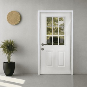 Wooakway 36"W×80"H 9-Lite 2-Panel Exterior Frosted Glass Prehung Front Entry Door Primed Interior Fiberglass Entrance Door - 1 of 4