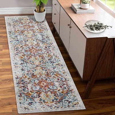 Acekool Area Rug Vintage Medallion Plush Non-Shedding Low Pile Stain Resistant Non Slip Accent Carpet for Living Room Bedroom