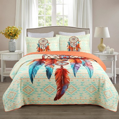 Marcielo 3 Pcs Dream Catcher Boho Quilt Bedspread Set