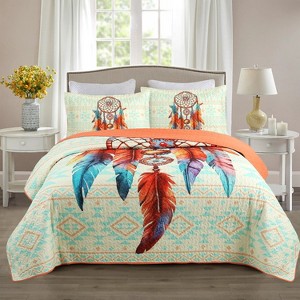 Marcielo 3 Pcs Dream Catcher Boho Quilt Bedspread Set - 1 of 4