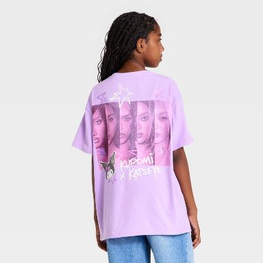 Girls' Katseye x Kuromi Short Sleeve Front and Back Graphic T-Shirt - Purple XS