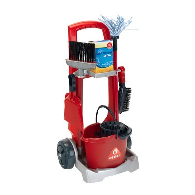 Theo Klein O-Cedar Kid's Cleaning Trolley Pretend Toy Set with Large Broom, Mop, Bucket, Dustpan, and Soapbox for Ages 3 and Up, Red