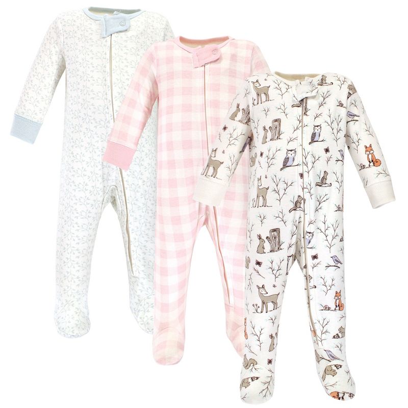 Hudson Baby Infant Girl Cotton Zipper Sleep and Play 3pk, Enchanted Forest, 1 of 4