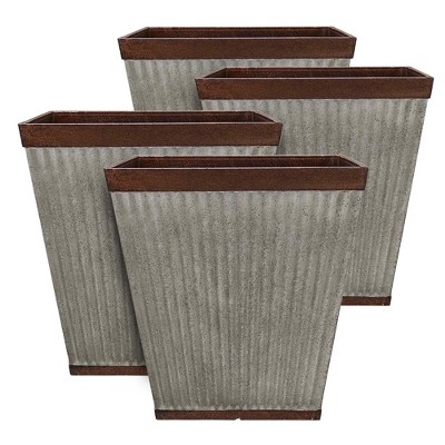 Southern Patio HDR-046851 16 Inch Square Rustic Resin Indoor Outdoor Garden Planter Urn Pot for Flowers, Herbs, and Flowers (4 Pack)