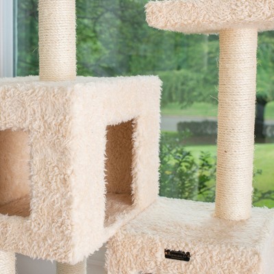 Beige Multi-Level Sisal and Faux Fur Cat Tree with Condos
