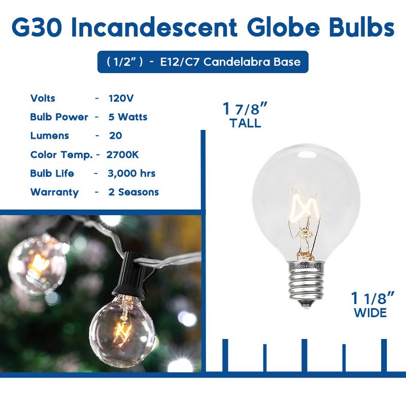 Novelty Lights G30 Globe Hanging Outdoor String Light Replacement Bulbs E12 Candelabra Base 5 watt, 4 of 8