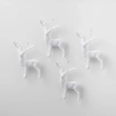 4ct Flocked Deer Christmas Ornament Set White - Wondershop™