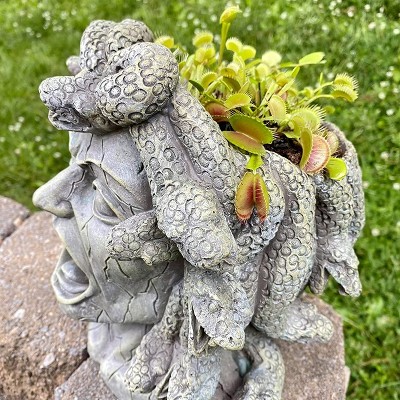 Large Gray Resin Medusa Head Planter for Outdoor Decor