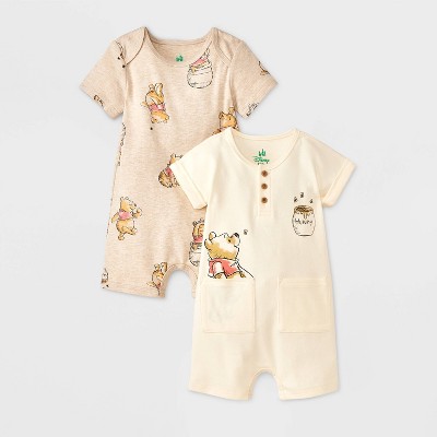 Baby 2pk Disney Winnie The Pooh Rompers - Light Yellow/Tan