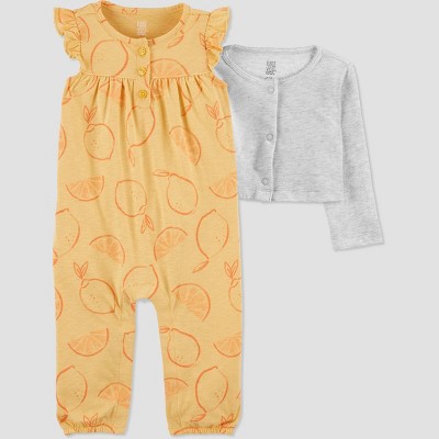 Baby Girls' Lemon Jumpsuit with Cardigan - Just One You® made by carter's Yellow 6M