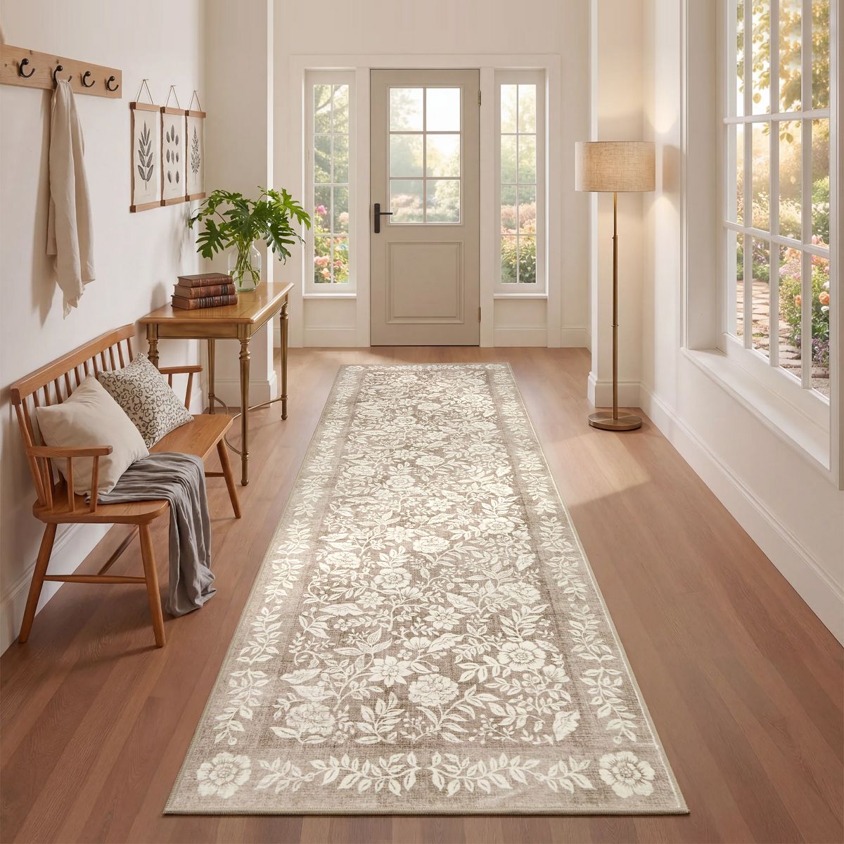 Retro Floral Washable Area Rug with TPR Rubber Backing, Soft Non-Slip Botanical Rug for Bedroom Living Room Nursery - thumbnail 9
