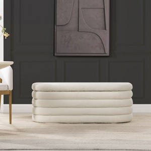 NicBex 49" Storage Bench Boucle Upholstered Oval Storage Bench for Bedroom and Entryway, White - 1 of 4