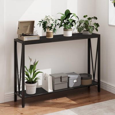43.3 Inch Console Sofa Table, Modern Entryway Table, Metal Frame, 2 Shelves, For Living Room, Hallway