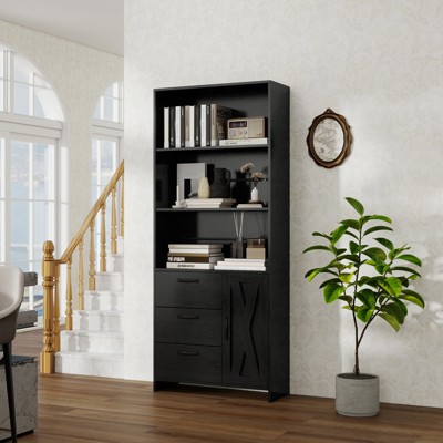 71" H Bookshelf with 3 Drawers, Wooden Bookcase with Open Shelves, Freestanding Display Storage Cabinet for Living Room, Bedroom