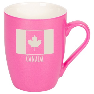 Elanze Designs Canada Canadian Flag 10 Ounce Ceramic Laser-Etched Engraved Drinkware Mug, Metallic Princess Pink