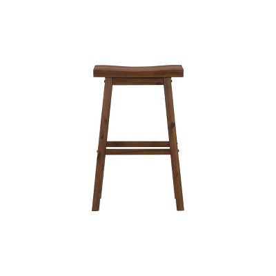 Chestnut Brown Solid Wood Backless Saddle Bar Stools, Set of 2