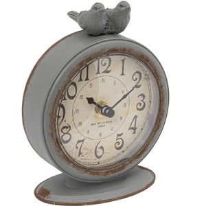 Storied Home Decorative Pewter Mantel Clock with Bird, Grey - 1 of 4