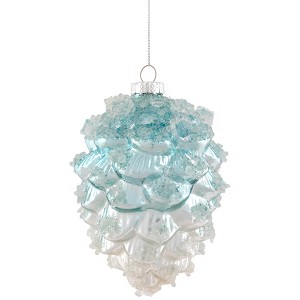 Northlight Icy Pine Cone Glass Christmas Ornament - 4.75" - Blue and White - 1 of 4