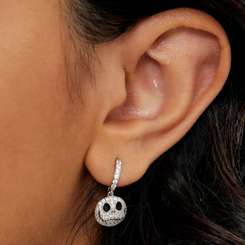 Disney Womens The Nightmare Before Christmas Sterling Silver and Cubic Zirconia Jack Skellington Dome Earrings, 2 of 7