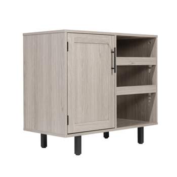 Emma and Oliver Classic Bar and Sideboard with Shaker Style Single Door Cabinet with Hanging Glass Storage and Open Bottle Shelves