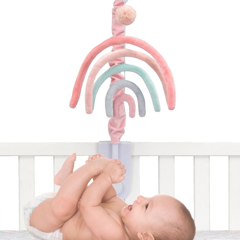 Lambs & Ivy Watercolor Pastel Rainbow/Pom Pom Musical Baby Nursery Crib Mobile, 2 of 8