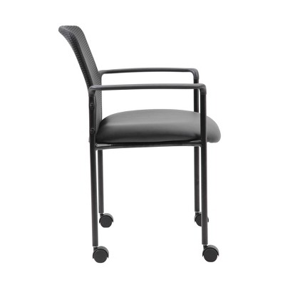 Black Mesh Guest Chair with Fixed Arms and Metal Frame