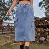 Women's Denim A-Line Midi Casual Back Slit Skirt with Side Pockets - 4 of 4