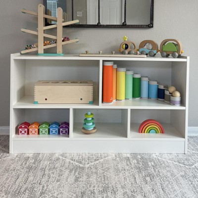 Costway Kids 2-shelf Bookcase 5-cube Wood Toy Storage Cabinet Organizer ...