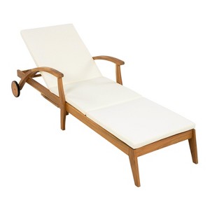 Christopher Knight Home Frank Outdoor Adjustable Chaise Lounge With Cushion and Wheel, Teak/Cream - 1 of 4