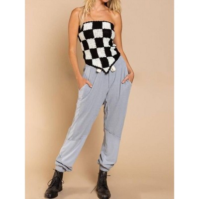 Women's Checkerboard Pattern Tube Top Sweater - POL