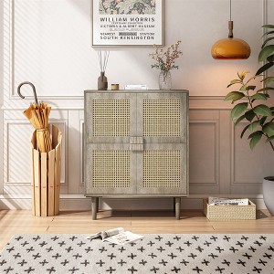 Sideboard Buffet, 4-Doors Rattan Mesh Storage Cabinet, Sideboard with Eight Storage Spaces, for Entryway, Living Room, Hallway - 1 of 4