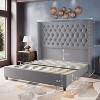 Bed Frame with 61.4" Headboard,Velvet Tufted and Handmade Pleat Deep Button - 3 of 4