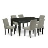 HomeStock Belmont 7 Piece Dining Set - Rectangle Dining Room Table , Butterfly Leaf and 6 Shitake Linen Fabric Upholstered Chairs, 42x60 Inch, Black - 2 of 4