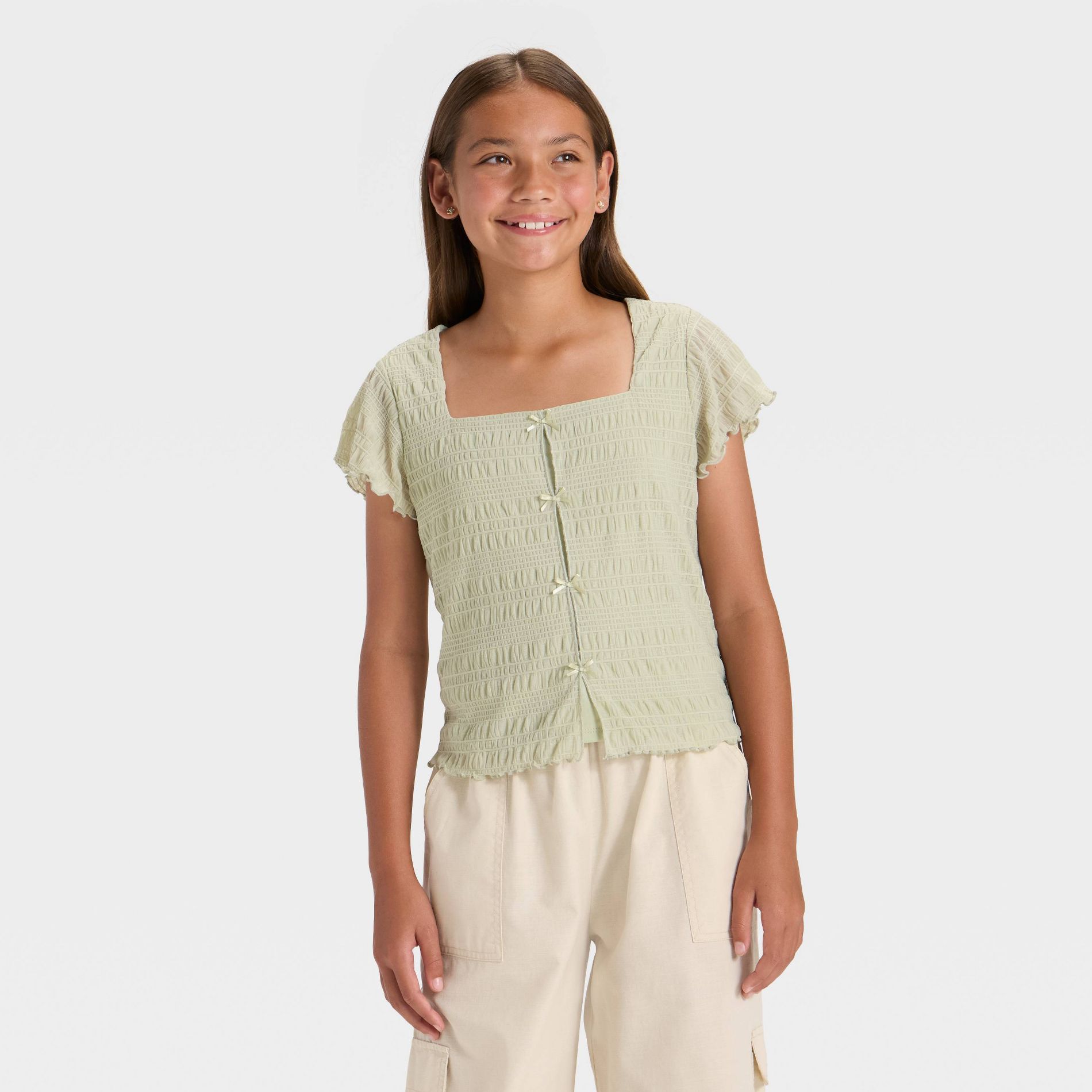 Girls' Bow Front Top - art class™ Sage Green L