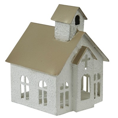 Rustic White Metal Church Tea Light Candle Holder